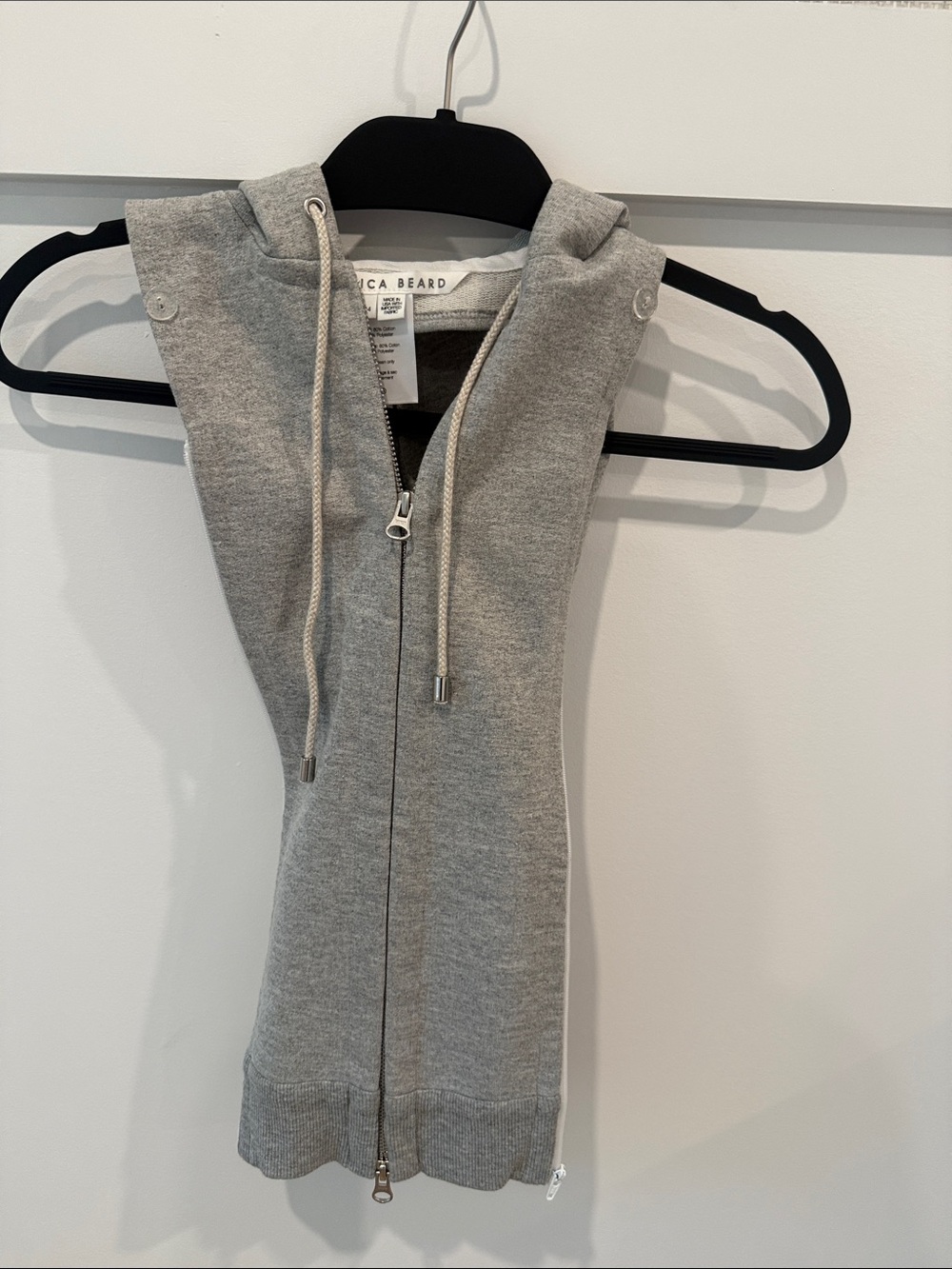 Veronica Beard Heather Gray Hooded Kids One-Piece Zip Romper